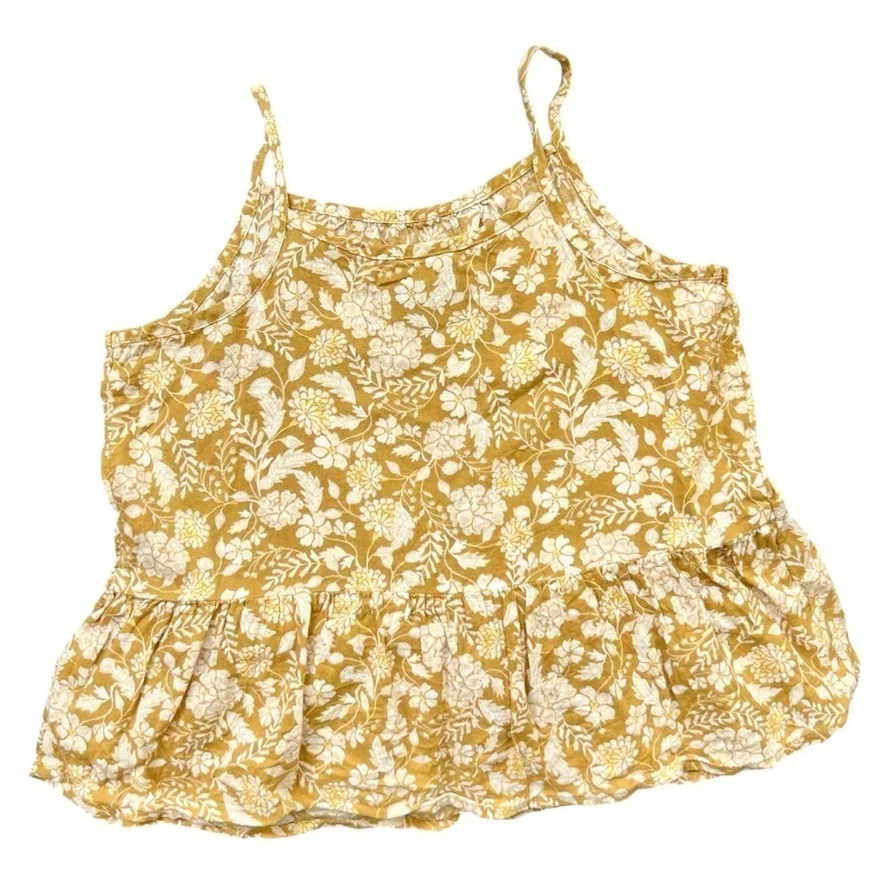 Old Navy Goldenrod and White Floral Sleeveless Tank Top Ruffle Hem Size S 6/7